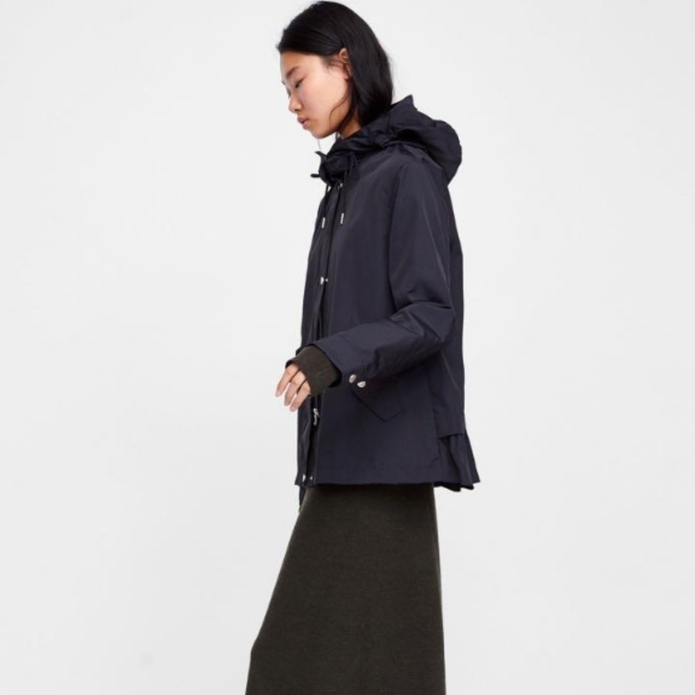 Zara Basic Parka Jacket Black Water Resistant Hoo… - image 2